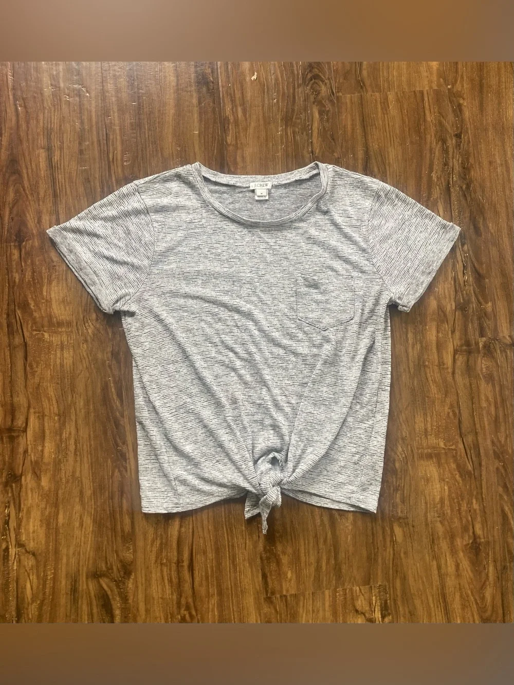 J. Crew Women's Heather Gray Tie-Front Pocket Tee Size Medium